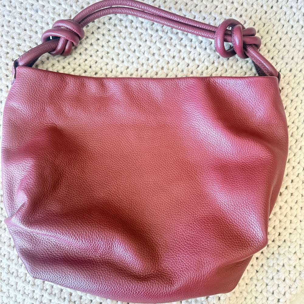 Giorgia Milani Burgandy Women's Knot-Handle Leather Hobo Bag - Burgundy